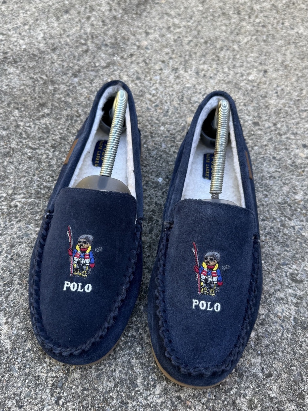 Polo Bear Ralph Lauren Ski Polo Bear Suede Moccasin Slippers Navy Blue Women’s 9
